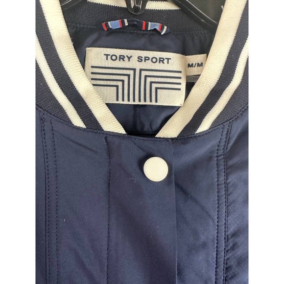 Tory Burch Tory Sport Full Zip Bomber Jacket Crop Length Navy Blue Medium Vented - Picture 8 of 9